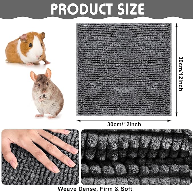 Amylove 4 Pcs Guinea Pig Cage Liner 12 x 12 Inch Washable Chenille Pee Pads Pet Dog Cat Bedding Training Mat Reusable for Small Animals Puppy Bunny Hamster Chinchilla - Image 2