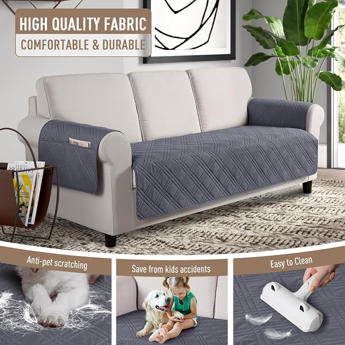 TAOCOCO Waterproof Couch Covers for Pets Dogs with Non Slip Backing, Sofa Seat Covers with Side Pocket for 3 Cushion Couch Washable Dog Couch Cover Protector Sofa Slipcovers(Sofa, Dark Grey) - Image 4