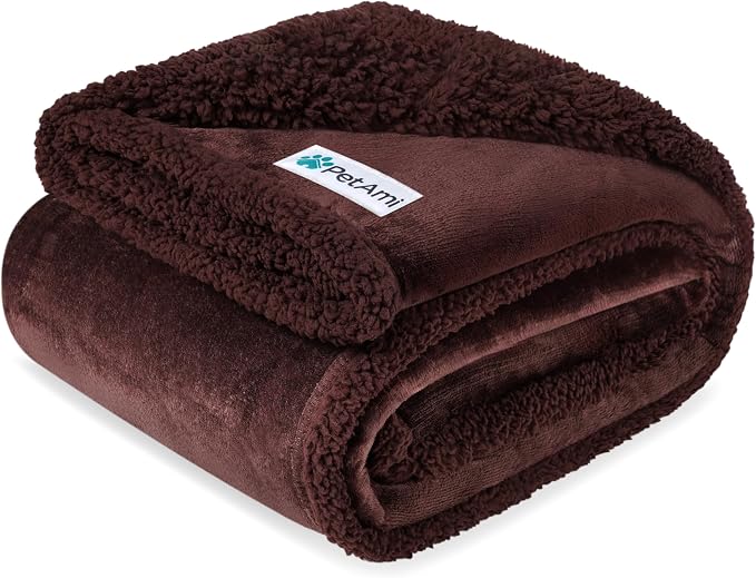 PetAmi Waterproof Dog Blanket for Couch, Pee Proof Fleece Reversible Pet Throw, Furniture Protector for Bed Sofa Kennel, Soft Washable Cover for Small Medium Dog Puppy Cat, 29x40 Brown Sherpa by PetAmi