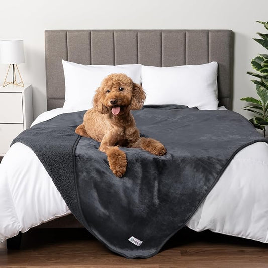 PetAmi Sherpa Fleece Waterproof CAT and Dog Blanket, Gray, Queen by PetAmi
