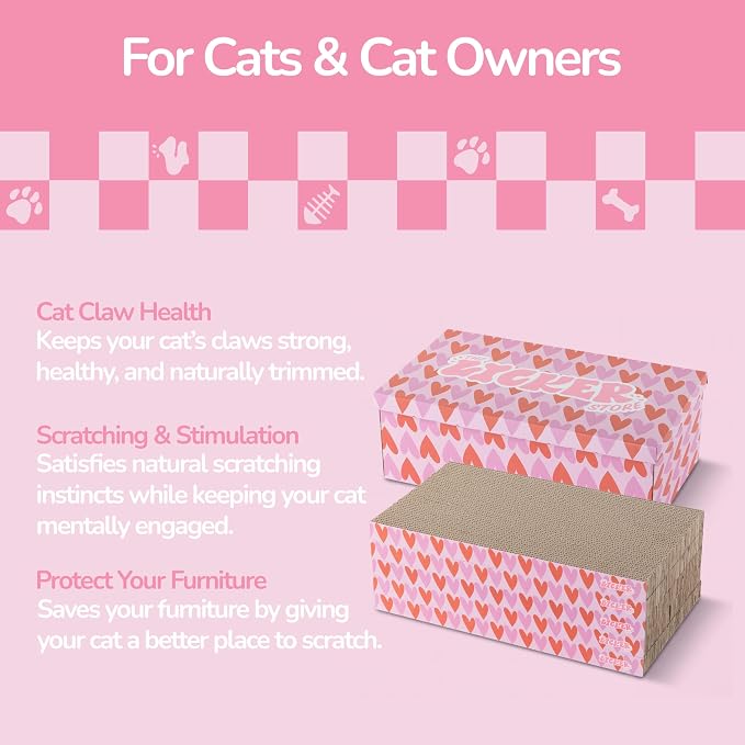 Naomi 18" x 10" Reversible Corrugated Cardboard Cat Scratcher Pads with Catnip, 5-Pack, Pink/Red Hearts Pattern Modern Furniture Protector CSR1009E - Image 5