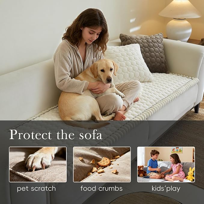 Circular Grid Couch Cover for Dogs Washable - Non Slip Thick Soft Pet Sofa Protector for 3 Cushion Couch Large Silicone Particles Furniture Mat for Cats Sectional Slipcovers - Image 3