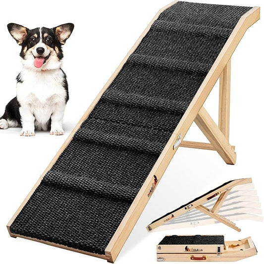 Dog Ramp for Couch, 49" Long Foldable Pet Ramp for Small Large Dogs, Dog Ramps for Bed, High Traction with Platform 6 Adjustable Heights 18" to 21.5" Up to 220LBS, Black