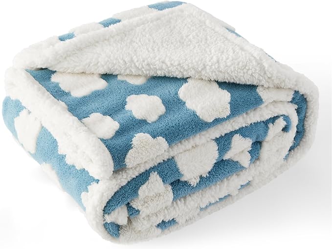 LE SURE Waterproof Blanket for Bed Cute Cozy 3D Jacquard, Twin（60x80） | Dog Blankets for Large Dogs, Pet Aesthetic Gift, Warm Soft Sherpa Throw, Reversible Couch Protector, Clouds Blue - Image 6