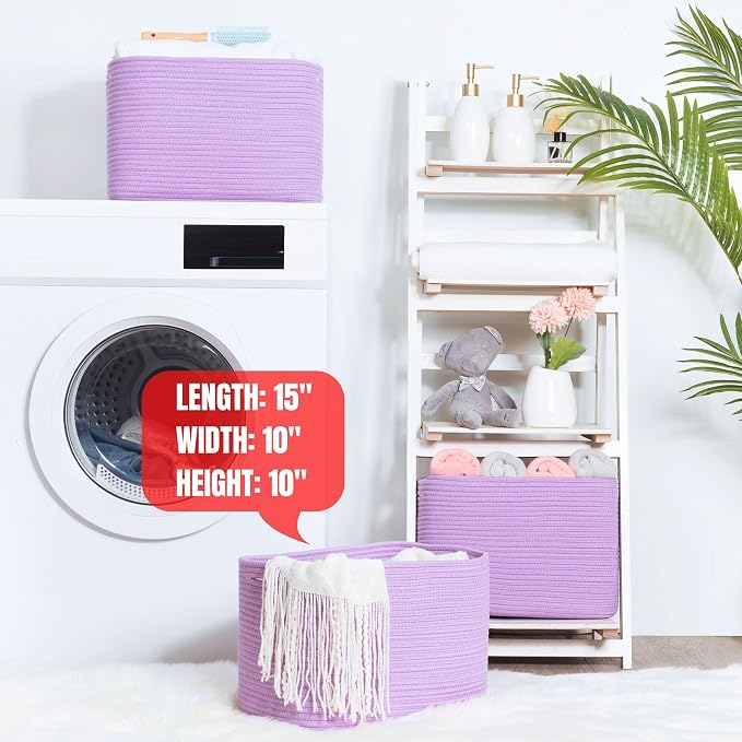MINTWOOD Design 3-Pack Storage Baskets for Shelves, Decorative Baskets for Organizing, Woven Baskets for Storage, Book Basket Cube Storage Bin Box, Pantry Closet and Shoe Organizers, Lilac Purple - Image 6