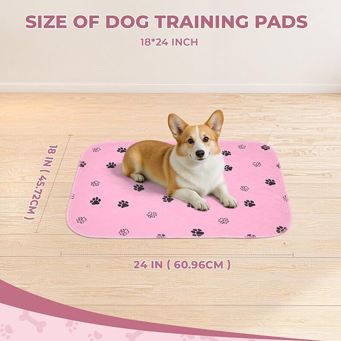 Fostanfly Reusable Puppy Pads, 2 Pack 18"x 24" Washable Dog Pee Pads, Pink | Reusable Potty Training Pads for Dogs, Waterproof, for Playpen, Crates & Furniture - Image 2
