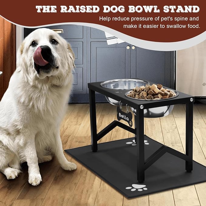 Elevated Dog Bowls, Metal Raised Dog Bowl Stand with 2 Thick 58oz Stainless Steel Food Bowls & Non-Slip Mat - 11.8" Tall for Medium/Large Breeds - Image 7