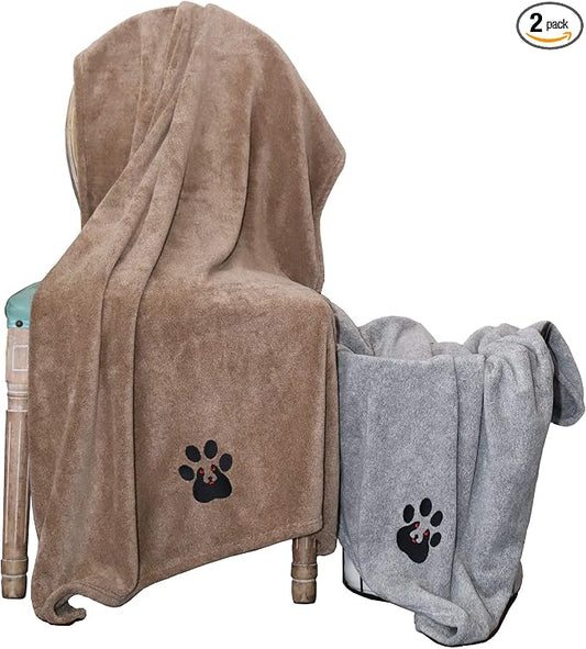 Dogvingpk Extra Large Dog Towel 2 Pack, Super Absorbent Soft Quick Drying Microfiber Pet Bath Towels for Large & Medium Dogs (XL-55" * 36", Grey and Brown) by Dogvingpk