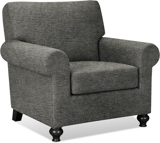 URBANLIFE 2-Piece Stretch Sofa Covers for 1 Cushion Couch, Gray | Super fitted spandex slipcovers for couches. Non-slip elastic bottom. Machine washable furniture protector for kids & pets. by URBANLIFE