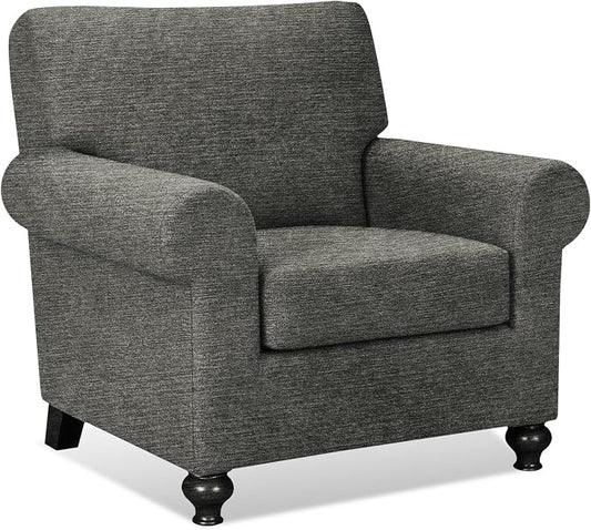 URBANLIFE 2-Piece Stretch Sofa Covers for 1 Cushion Couch, Gray | Super fitted spandex slipcovers for couches. Non-slip elastic bottom. Machine washable furniture protector for kids & pets. by URBANLIFE