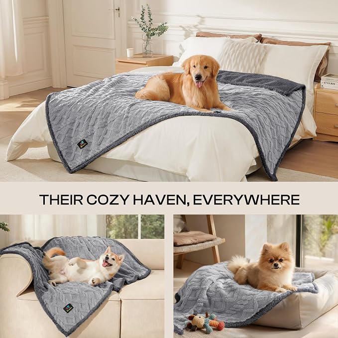 Luciphia Waterproof Dog Blanket, Reversible Sherpa Fleece for Couch Cover | Reversible waterproof pet blanket soft fleece machine washable protect couch bed, Light Grey 40" x 28" - Image 4