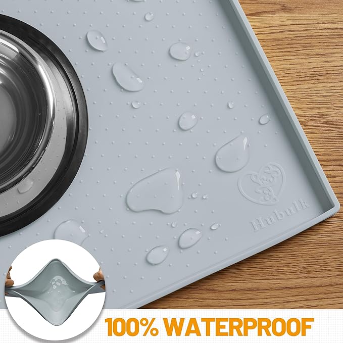 Hubulk Dog Feeding Mat,100% Waterproof Food Grade Silicone Pet Food and Water Bowl Placemat,Dishwasher, High Raised Edge to Prevent Spills,Nonslip Tray to Stop Messes on Floor（19"x12"x0.5", Mist） - Image 4