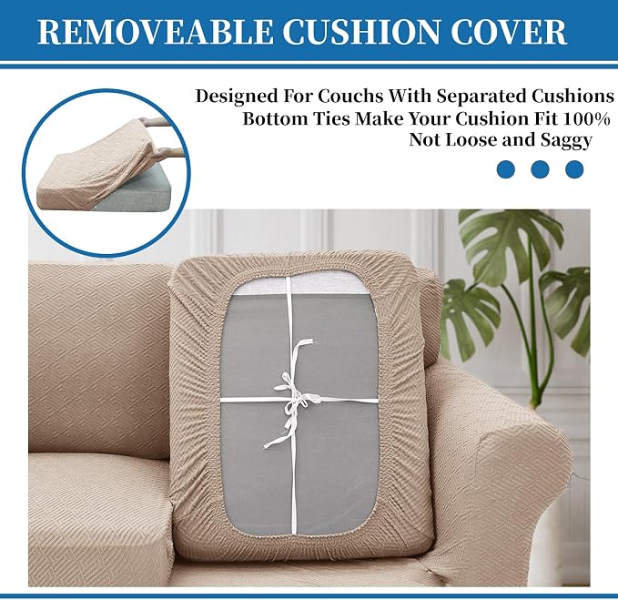 XINEAGE 2026 New 4 Pieces Couch Covers for 3 Cushion Couch Super Stretch Thick Soft Sofa Cover Anti Slip Sofa Slipcover Dogs Cats Furniture Protector (Khaki, 71"-91") - Image 6