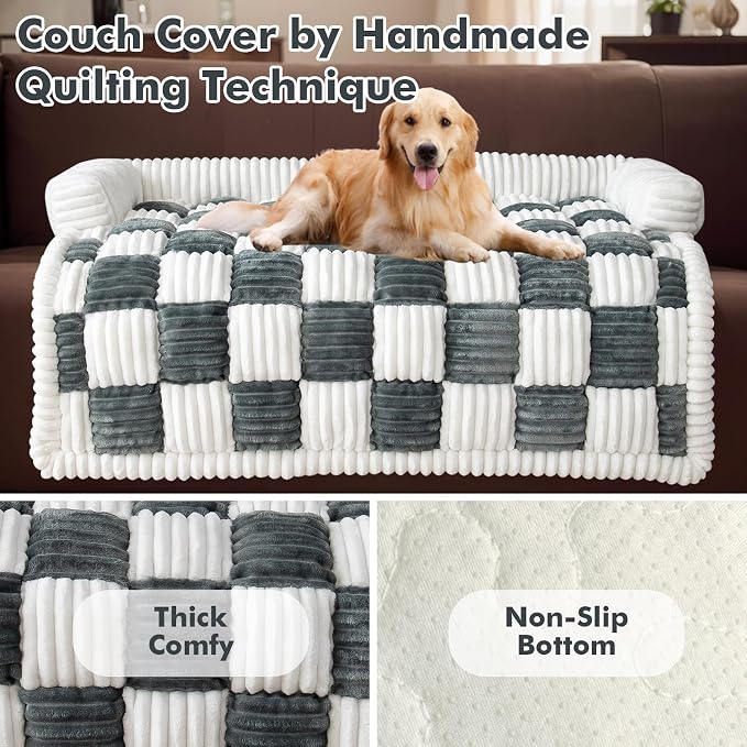 TOPCHANCES Dog Couch Cover,Thickened Quilted Plaid Funny Fuzzy Pet Couch Covers for Sofa,Washable Non Slip Pet Mat Sofa Dog Cover Protector for Large Dogs(Gray,30x30inch) - Image 5