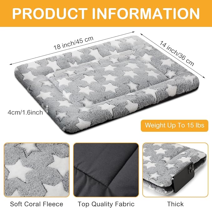 VitalCozy 4 Pcs Dog Crate Pads, Ultra Soft Warm Washable Anti-Slip Kennel Bed Mat for Pets, Reversible, Replaceable, Cage Liner for Small Medium Large Dogs and Cats(18 x 14 x 1.6 Inch,Star,Gray) - Image 2