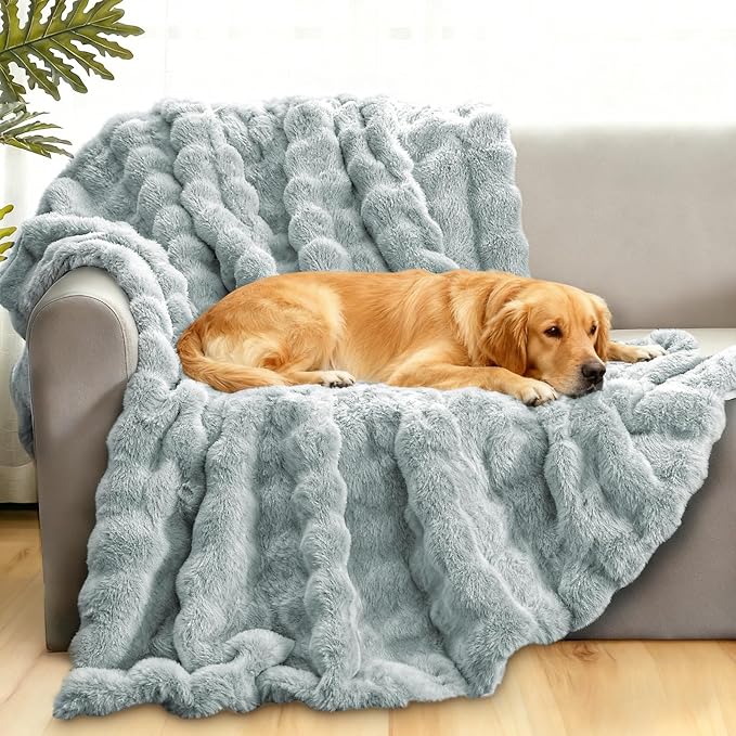 Waterproof Dog Blanket for Sofa Bed Couch, Couch Cover Blanket Fluffy Faux Rabbit Fur Reversible Furniture Protection, Pet Blanket for Medium Large Dogs Cats by Giaousin