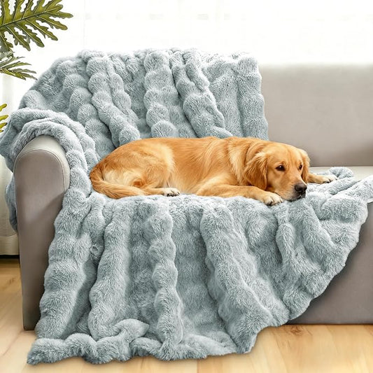 Waterproof Dog Blanket for Sofa Bed Couch, Couch Cover Blanket Fluffy Faux Rabbit Fur Reversible Furniture Protection, Pet Blanket for Medium Large Dogs Cats by Giaousin