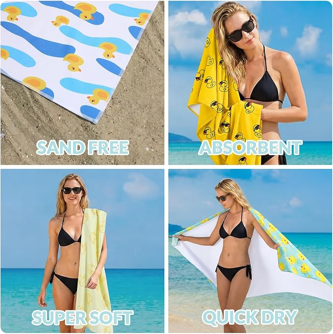 Frienda 4 Pack Microfiber Oversized Lightweight Beach Towel 71x32 in for Women Men Microfiber Quick Dry Sand Free Ocean Coastal Towels for Beach Pool Travel(Little Yellow Duck) - Image 7