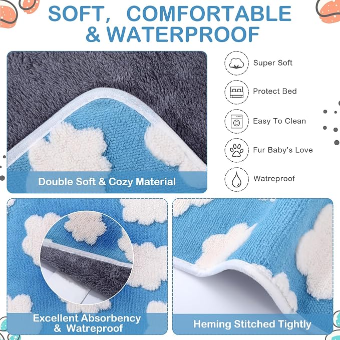 Reginary 4 Pcs Waterproof Guinea Pig Blankets Washable Small Animal Fleece Bedding Guinea Pig Cage Liners Reusable Training Pads Pet Pee Pad Sleep Mat for Hamster (White Clouds,12 x 12 Inch) - Image 4