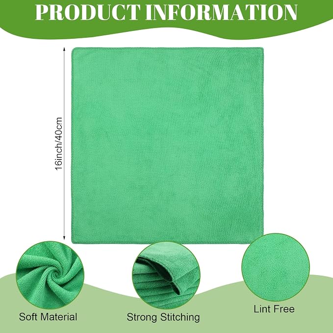 Nuenen 140 Pcs Microfiber Cleaning Cloths for Cars Ultra Absorbent Car Towels Drying Reusable Cleaning Supplies House Kitchen Window Microfiber Towel (Green,16 x 16 Inch) - Image 3