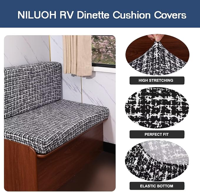NILUOH RV Dinette Cushion Covers,Stretch Camper Cushion Slipcovers Replacement Sofa Cushions Washable Loveseat Slipcovers for Travel Trailer Couch (2 Bench Cover & 2 Backrest Cover, Color27) - Image 2