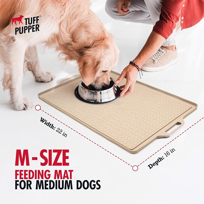 Tuff Pupper 22x16 Medium Dog Feeding Mat for Food and Water | Dog Food Mats for Floors | Waterproof Dogs Water Bowl Mats | Dogs Placemats Pet Food-Mat | Silicone Feeding Mat for Cats and Cat Bowls - Image 2