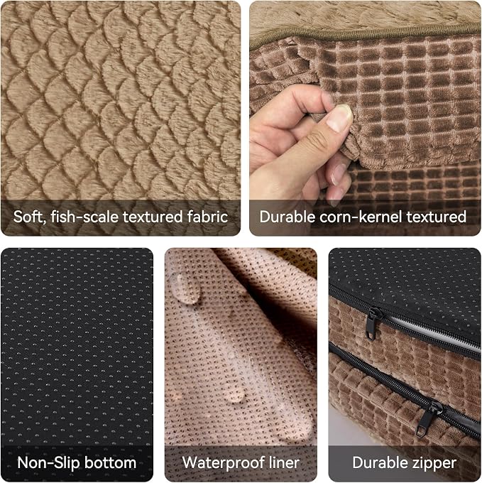 JOEJOY Orthopedic Dog Beds Large Sized Dog, XL Egg-Crate Memory Foam Pet Couch Bed with Bolster Sides, Waterproof Lining, Removable Washable Cover & Non-Slip Bottom, Brown - Image 5