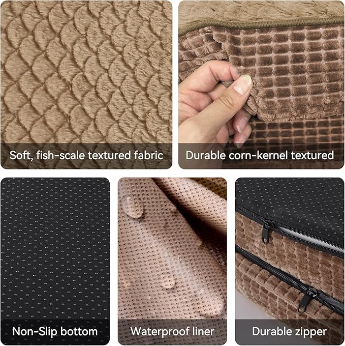 JOEJOY Orthopedic Dog Bed for Medium Dogs, Egg-Crate Memory Foam Pet Bed with Bolster Sides, Waterproof Lining, Removable Washable Cover & Non-Slip Bottom, Brown - Image 5