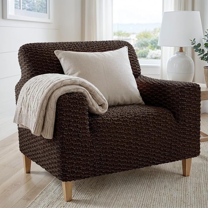 PAULTO BY GA.I.CO. Stretch Sofa Slipcovers – Soft Elastic Fabric Couch Cover for Armchair Loveseat 3-Seater & 4-Seater Sofa Cover – Non-Slip Furniture Protector Washable - Dark Brown (21"-39" Wide) - Image 2