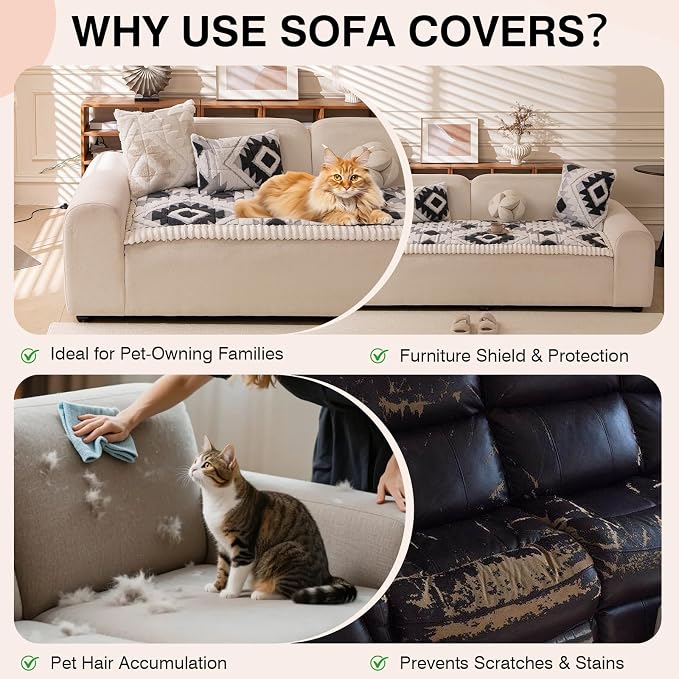 STACYPIK Warm Thickened Pet Friendly Couch Cover for Dogs, Plush Dark Gray Sofa Cover for 3 Cushion Couch Washable Fluffy Loveseat Covers Sofa Slipcovers Jacquard Couch Protector Bed Mat-27.6X70.9IN - Image 3