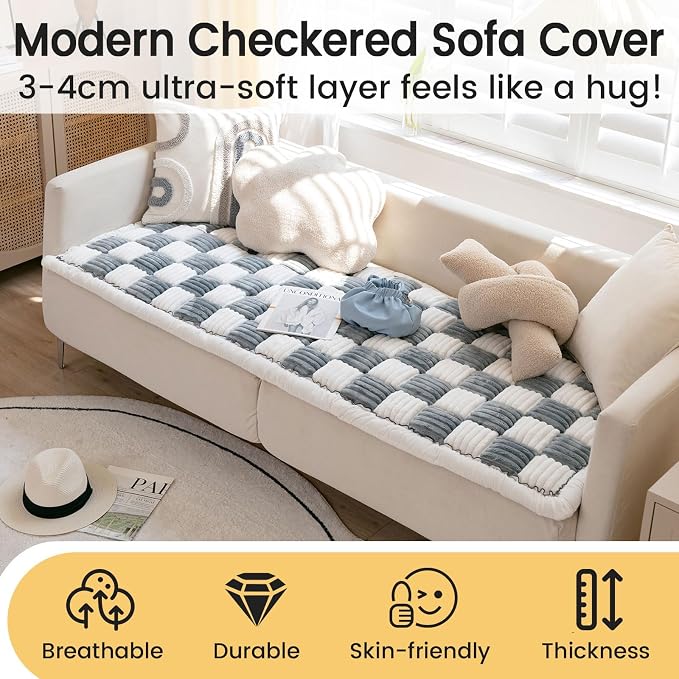LiveGo Couch Cover for Dogs Washable, Sofa Cover Protector, Couch Covers for 3 Cushion Couch Sofa Pet Friendly, Soft, Non Slip (Cream Blue, 70x210 cm / 27.6x82.7 in) - Image 5