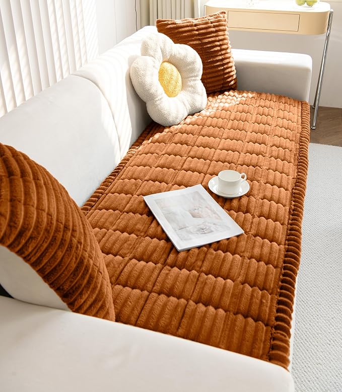 Faux Fur Plush Dog Couch Cover 3D Stripe Fuzzy Sofa Cover Non-Slip Fluffy Dog Bed Cover Pet Blanket Sofa Couch Furniture Protector for Puppy Large Dog Cat (Brown,28"x59") - Image 4