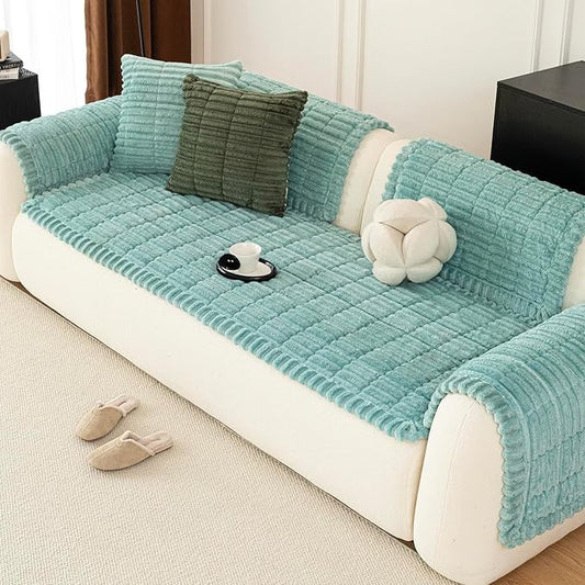 Sofa Couch Cover, Sofa Covers for Dogs Washable, Non-Slip Striped Sofa Slipcovers for Sectional Sofa, Sofa Cover Furniture Protector for L Shaped(Blue, 27.6"x 70.9") by MDSASFD