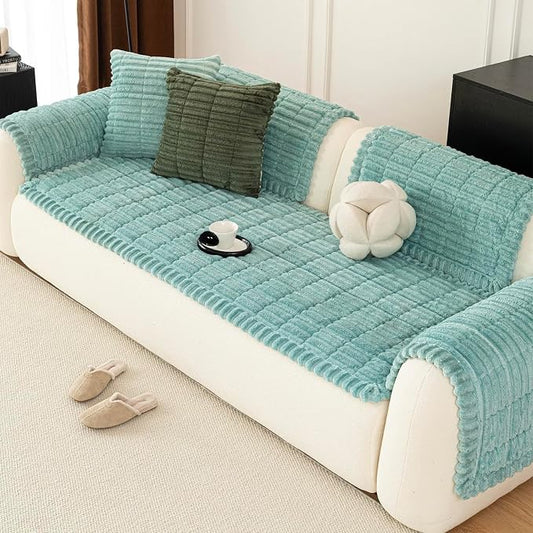 Sofa Couch Cover, Sofa Covers for Dogs Washable, Non-Slip Striped Sofa Slipcovers for Sectional Sofa, Sofa Cover Furniture Protector for L Shaped(Blue, 27.6"x 82.7") by MDSASFD