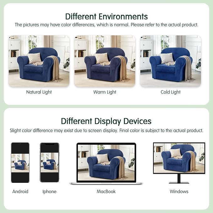 CHUN YI 2 Piece Velvet Armchair Cover Couch Covers 1 Cushion, Water Resistant Chair Slipcover with Arms, Non Slip High Stretch Thick Furniture Protector for Dogs Pets, Small, Navy - Image 9