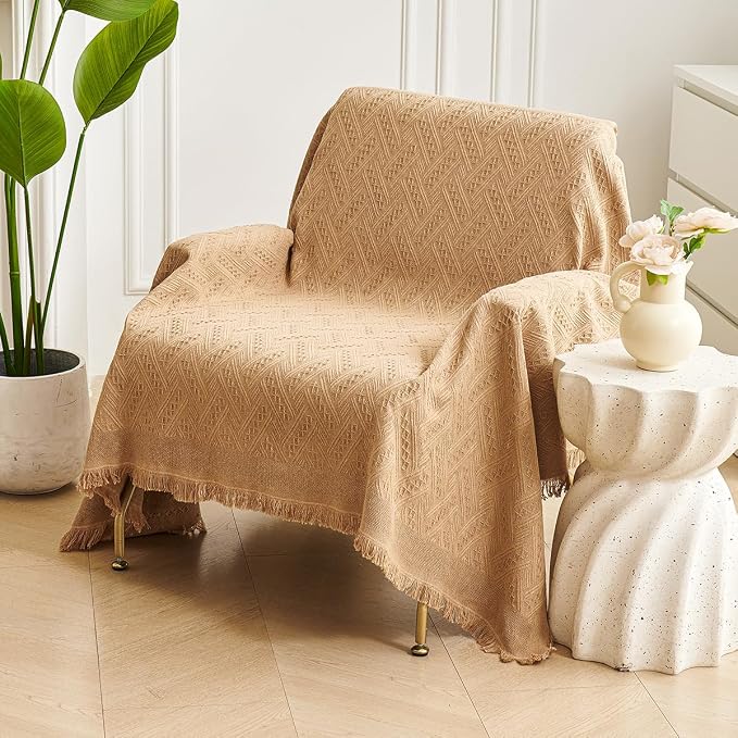 AIVIA Slipper Chair Cover Sheet Blanket, Reversible Anti Slip Throw Cushion Covers for Armless Chair Recliner Armchair Ottomans Furniture Decorations Protector Slipcover Tablecloth (Khaki, 51” x 71”) by AIVIAChairCouchSofaCoverThrowBlanket