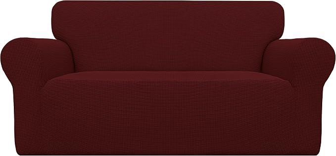 Easy-Going Stretch Oversized Loveseat Slipcover 1-Piece Sofa Cover Furniture Protector Couch Soft with Elastic Bottom for Kids Polyester Spandex Jacquard Fabric Small Checks Wine | 1-Piece Large Loveseat Cover for 2 Cushion Couch Furniture Protector RV... by Easy-Going