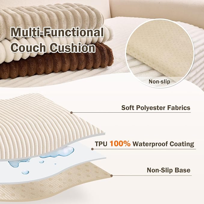 MEETSKY 100% Waterproof Couch Cover L Shape, 2 Pieces Sectional Couch Covers for Leather Sofa, Washable Sofa Cover for 3 Cushion Couch Sofa Pet Friendly, Off White, XXX-Large, 35"x70.9"+35"x82.7" - Image 3