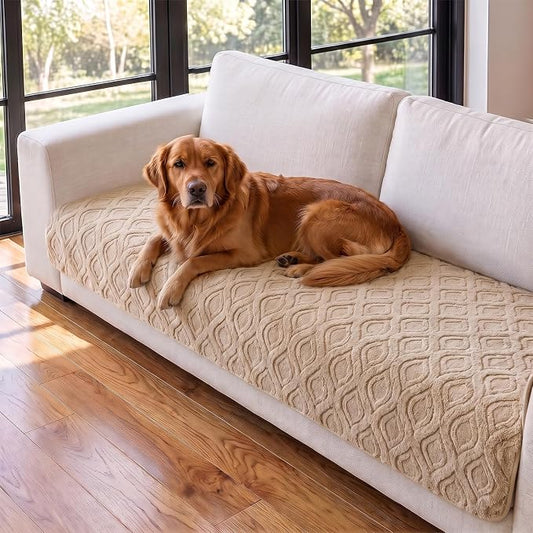 KRFOONN Couch Armrest Covers for Dogs Washable Plush Sofa Protector Khaki by KRFOONN