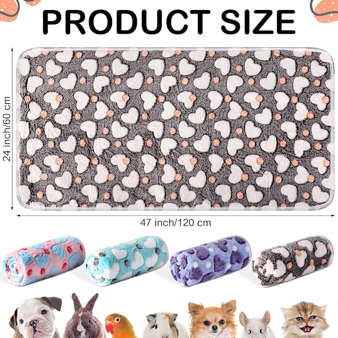 Reginary 4 Pcs Waterproof Guinea Pig Blankets Washable Small Animal Fleece Bedding Absorbent Guinea Pig Cage Liners Reusable Training Pee Pad Pet Sleep Mat for Hamster(Heart Pattern,24 x 47 Inch) - Image 2