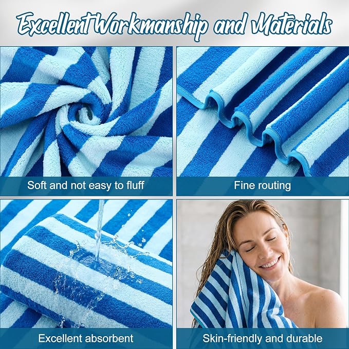 SmoothNovelty 16 Pack Microfiber Bath Towels Bulk 27'' x 60'' Oversized Size Bath Towel Highly Absorbent Extra Large Soft Drying for Beach Shower Summer Salon Sport Gym Party (Blue,Wide Stripes) - Image 3