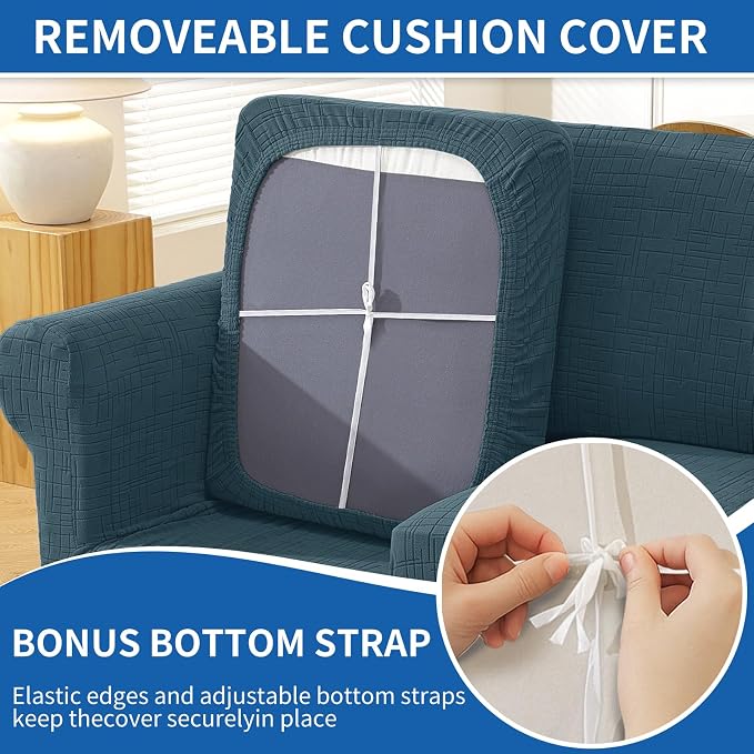 CYCMCAO 4 Piece Stretch Sofa Covers for 3 Cushion Couch, Non Slip Couch Covers for Sofa, Sofa Covers for Pets Washable, Couch Covers for Dogs,Kids (Forest Green), 71"-91" (3 Cushion Sofa) - Image 6