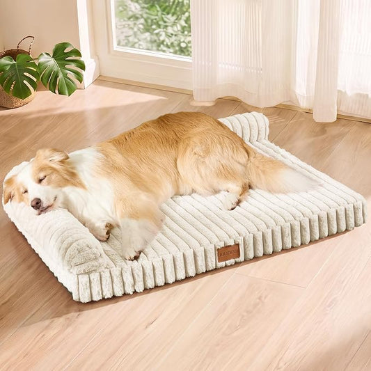 Orthopedic Calming Large Dog Bed Pet Sofa Bed 42''X28'' Ivory | 2-Sided Pet Couch Large Sized Dog, Soft Egg-Crate Foam Dog Mat, Waterproof Removable Washable Cover, Nonskid Bottom Cat Bed by Unknown