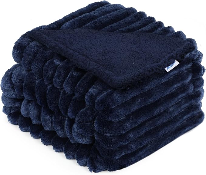 Waterproof Pet Blanket for Large Dogs & Cats - Reversible Calming Plush, Washable Furniture Cover for Couch, Bed, Car Seat, Blocks Leaks, Stains & Pet Fur (Navy, 60"x80") by ZAKAPAWS