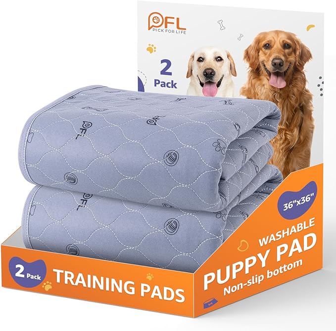 Washable Pee Pads for Dogs, 2Pack Puppy Pads Washable,Absorbent Reusable Whelping Pads, Non-Slip Dog Mats with Bone Print for Floor Protector, Couch Cover, Crate, Potty Training 36x36 by PICKFORLIFE