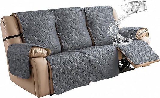 Genina Waterproof Couch Cover for Reclining Couch 3 Seat Recliner Sofa Covers, Non-Slip Recliner Couch Cover Furniture Protector with Elastic Straps for Pets, Dogs (Dark Gray, Recliner Sofa) by Genina