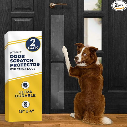 PROTECTO 2-Pack Door Protector from Dog Scratching, 15x4 - Door Guard | Clear Door Scratch Protector & Screen Door Protector for Cats, Scratch Shield - Window, Wall, Sliding Doors, Indoor Outdoor by protecto