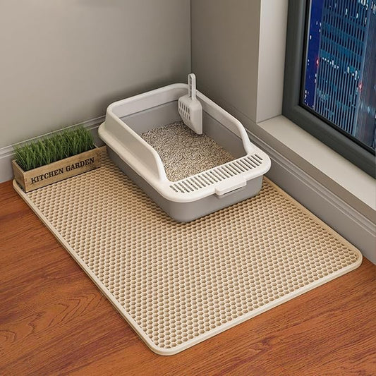 HCY&WLD Cat Litter Mat, 45x26/35x24/30x22/24x18 Inch Double Layer Cat Litter Box Mat, EVA Non-Slip, Waterproof Urine Proof Cat Litter Catcher Mat, Easy Clean Scatter Control (30x22 Inch, Khaki) by HCY%26WLD