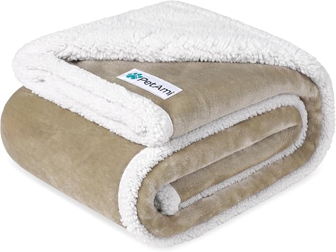 PetAmi Waterproof Dog Blanket for Couch, Queen 90x90, Pee Proof Sherpa Fleece Reversible Pet Throw, Furniture Protector for Bed Sofa, Soft Washable Cover for Large Dogs Cats, Taupe - Image 7