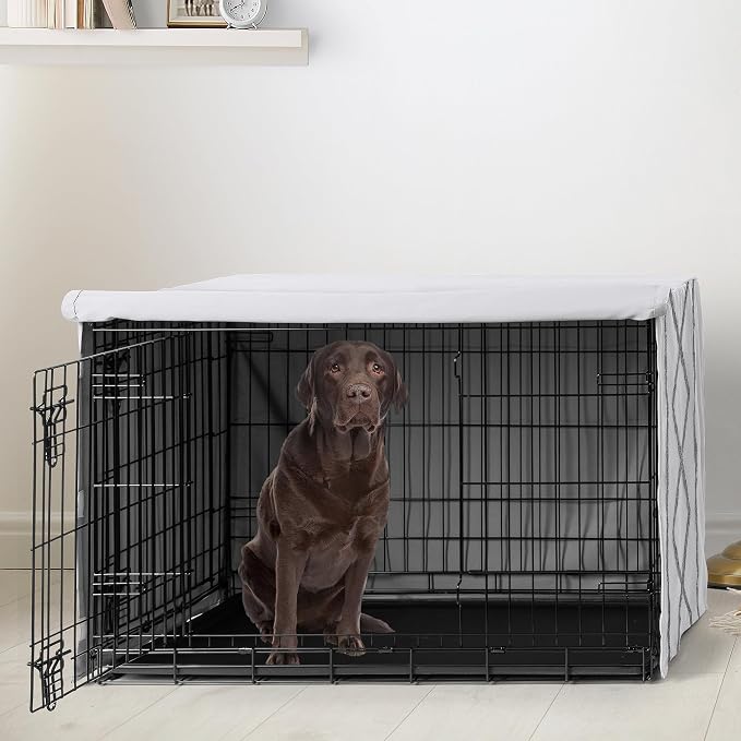 Sweet Jojo Designs 42in. Medium/Large Dog Crate Cover (Grey Boho Modern Tuft) Pet Cage, Kennel Covers (Bohemian, Farmhouse, Shabby Chic, Designer, Neutral, Elegant, Minimalist, Gray Tufted Cotton) - Image 2